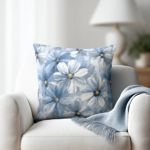 Watercolor Pale Blue Floral Throw Pillow
