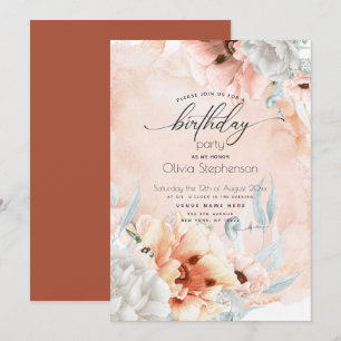 Watercolor Pale Coral Poppy Birthday Invitation