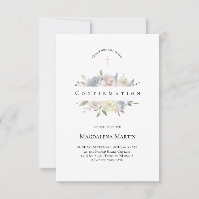 watercolor pale flowers Confirmation Invitation (Front)