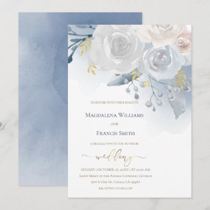 watercolor pale flowers   wedding invitation