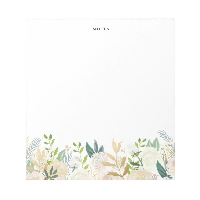 Watercolor Pale Peonies Gold Foil Custom Floral Notepad (Front)