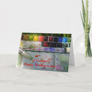 Watercolor Palette and Brush Happy Birthday Card