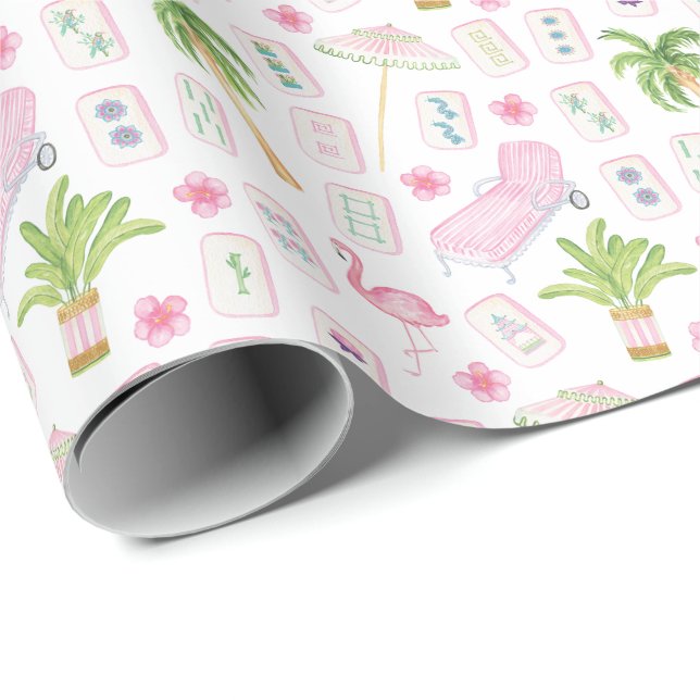 Watercolor Palm Beach Mahjong Wrapping Paper (Roll Corner)
