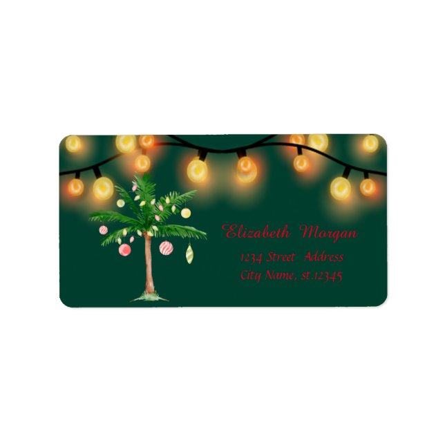  Watercolor Palm Christmas Tree, String Lights  Label (Front)