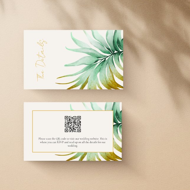Watercolor Palm Destination Wedding QR Code Detail Enclosure Card (Creator Uploaded)
