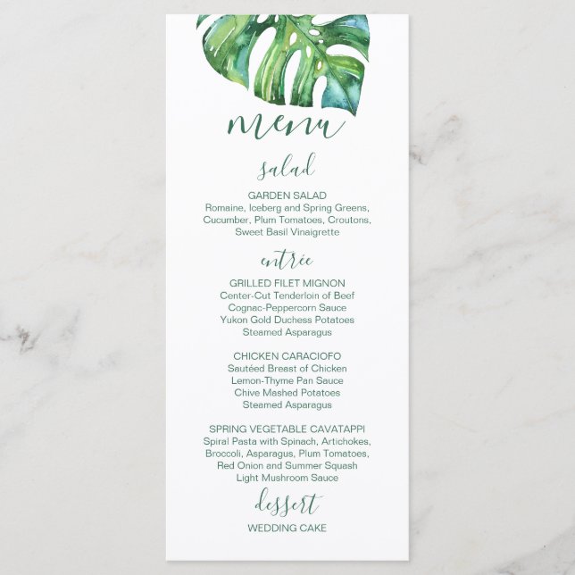 Watercolor Palm Leaf - destination wedding menu (Front)