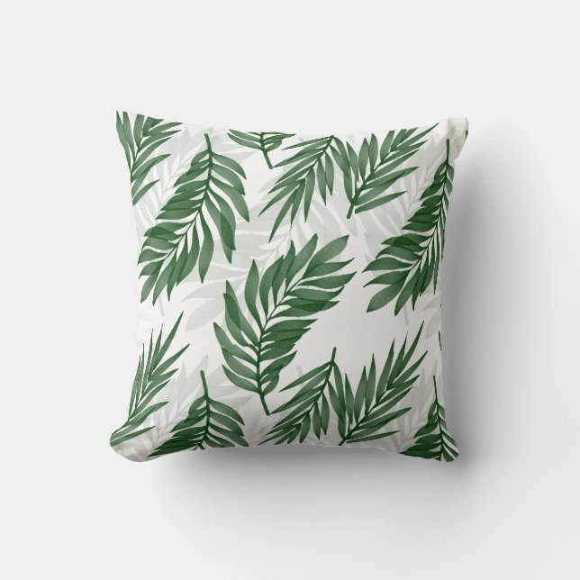 Watercolor Palm Leaf Pattern Art Throw Pillow (Front)