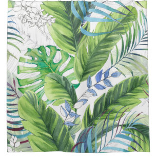 Watercolor palm leaves, exotic seamless background