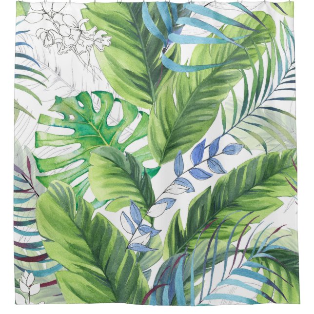 Watercolor palm leaves, exotic seamless background (Front)