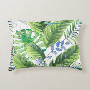 Watercolor palm leaves, exotic seamless background accent pillow