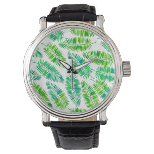 Watercolor palm leaves pattern watch
