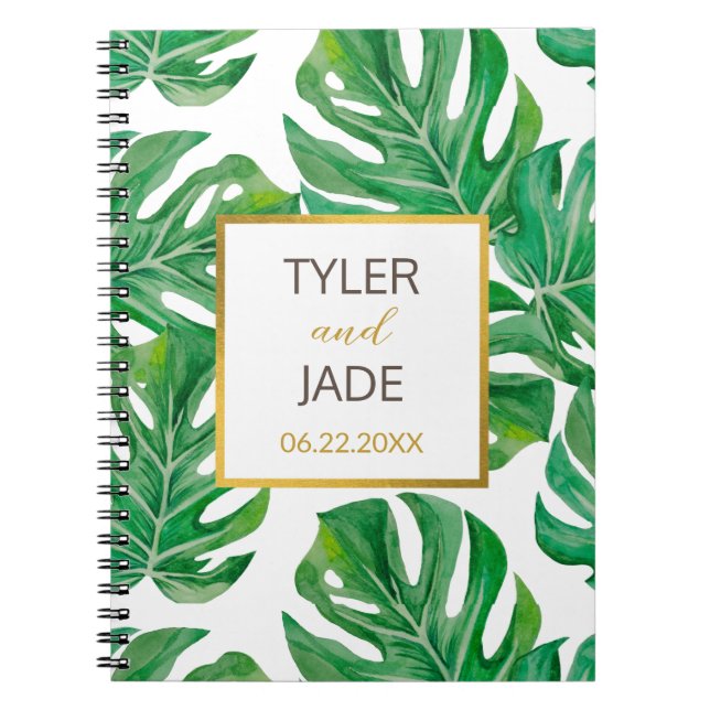 Watercolor Palm Leaves Personalized Wedding Notebo Notebook (Front)