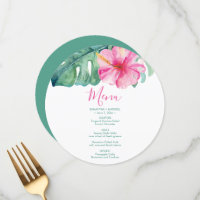 Watercolor Palm Leaves Pink Hibiscus Tropical