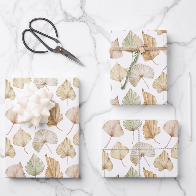 Watercolor Palm Leaves Wrapping Paper Sheet (Front)