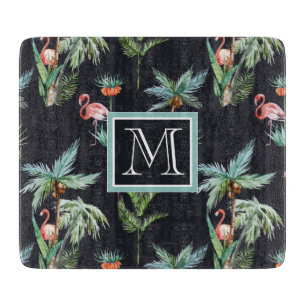 Watercolor Palm Pattern   Add Your Initial Cutting Board