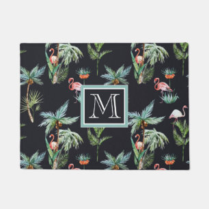 Watercolor Palm Pattern   Add Your Initial Doormat