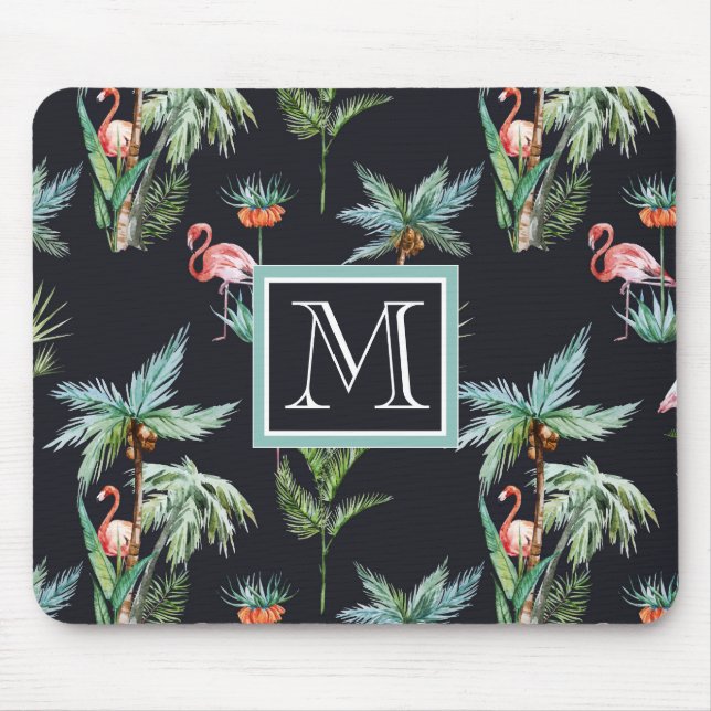 Watercolor Palm Pattern | Add Your Initial Mouse Pad (Front)