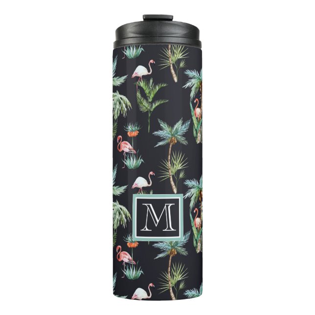 Watercolor Palm Pattern | Add Your Initial Thermal Tumbler (Front)