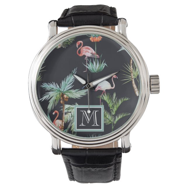 Watercolor Palm Pattern | Add Your Initial Watch (Front)