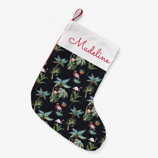 Watercolor Palm Pattern | Add Your Name Small Christmas Stocking (Front (Hanging))