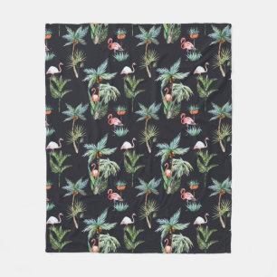 Watercolor Palm Pattern Fleece Blanket