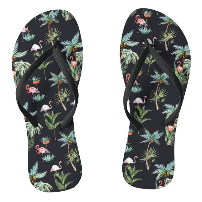 Watercolor Palm Pattern Flip Flops (Footbed)