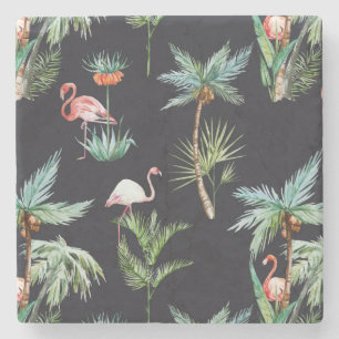 Watercolor Palm Pattern Stone Coaster