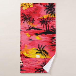 Watercolor palm silhouette and beach pattern bath towel
