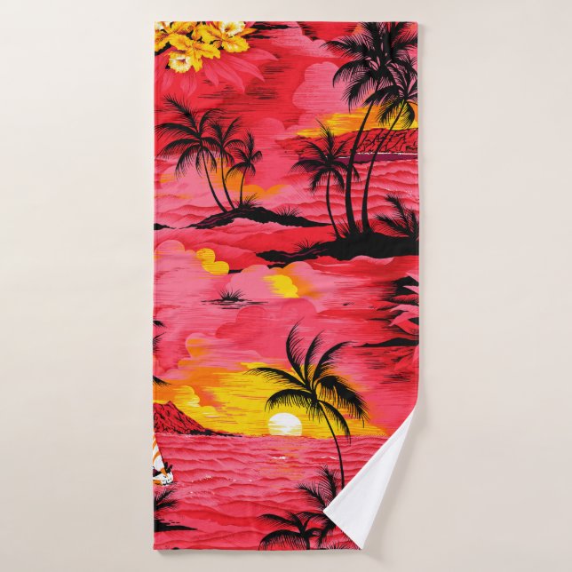 Watercolor palm silhouette and beach pattern bath towel (Bath Towel)