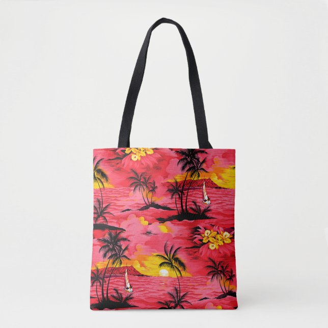 Watercolor palm silhouette and beach pattern tote bag (Front)