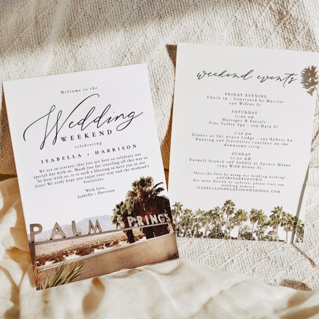 Watercolor Palm Springs Wedding Welcome Itinerary Invitation (Creator Uploaded)