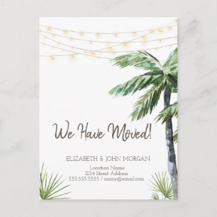 Watercolor Palm String Lights Announcement Postcard