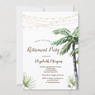 Watercolor Palm String Lights Retirement Party Invitation
