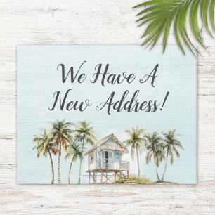 Watercolor Palm Tree Beach House New Address Card