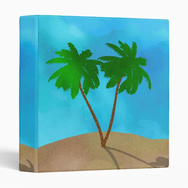 Watercolor Palm Tree Beach Scene Collage Binder (Front/Spine)