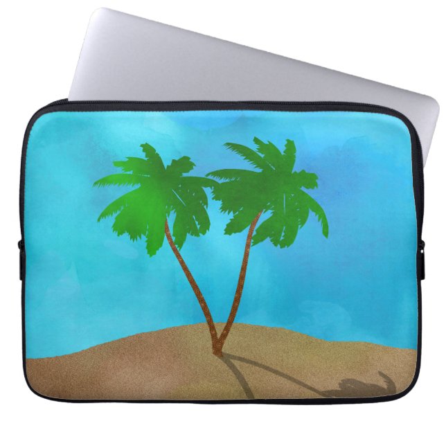 Watercolor Palm Tree Beach Scene Collage Laptop Sleeve (Front)