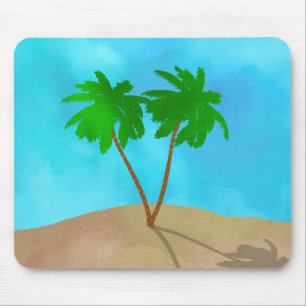 Watercolor Palm Tree Beach Scene Collage Mouse Pad