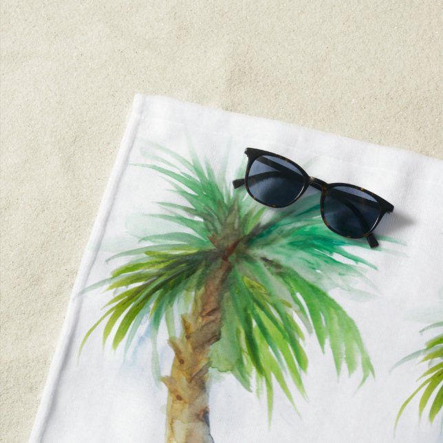 Watercolor Palm Tree Beach Towel (In Situ)