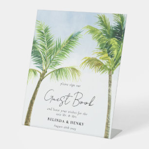 Watercolor Palm Tree Beach Wedding Guest Book  Pedestal Sign