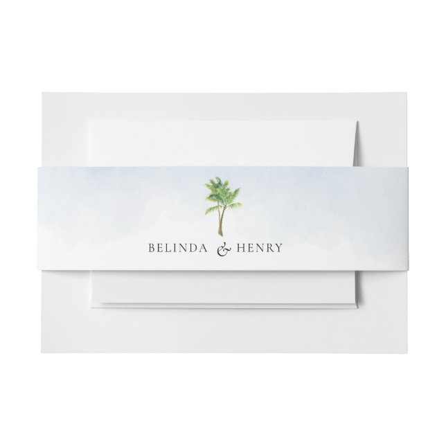 Watercolor Palm Tree Beach Wedding Invitation Belly Band (Front Example)