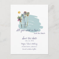 Watercolor Palm Tree Beach Wedding Save the Date