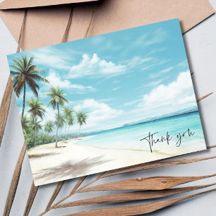 Watercolor Palm Tree Beach Wedding Thank You Postcard
