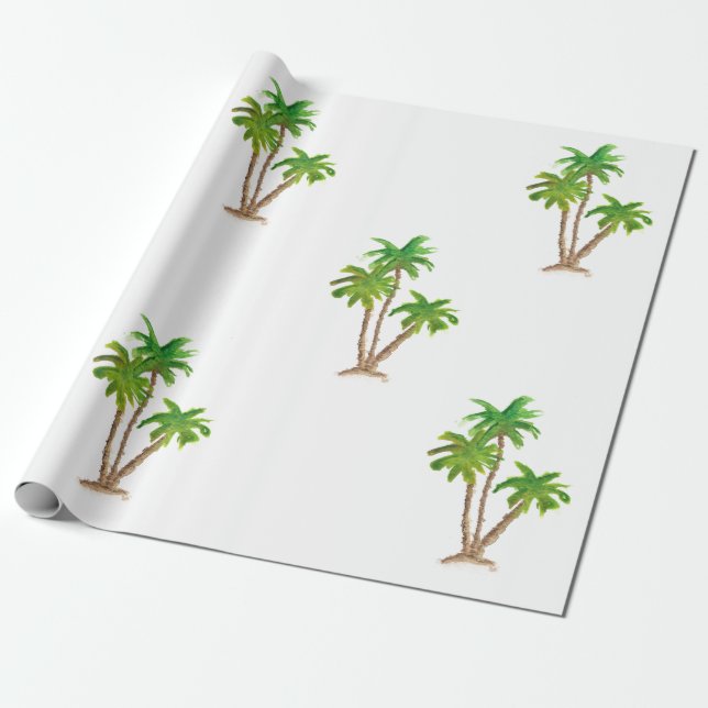 Watercolor Palm Tree Beach Wrapping Paper (Unrolled)