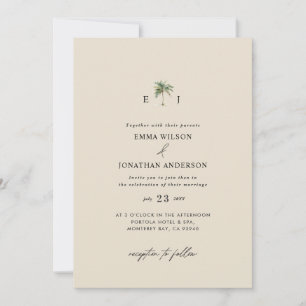 Watercolor Palm Tree Destination coastal Wedding  Invitation
