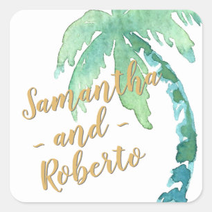 Watercolor Palm Tree Favour Square Sticker