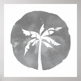 Watercolor Palm Tree Grey Cloud Poster