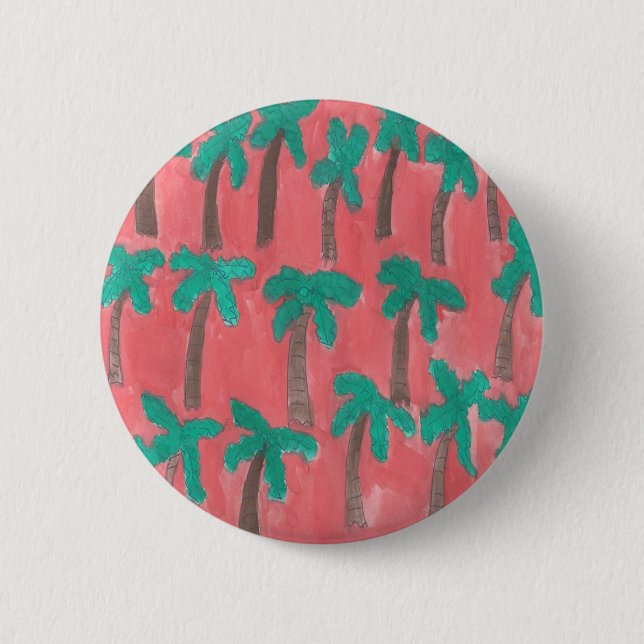 Watercolor Palm Tree Pattern 2 Inch Round Button (Front)
