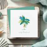 Watercolor Palm Tree Tropical Christmas Card<br><div class="desc">Spread festive cheer with a tropical twist this holiday season! This charming mini notecard with an envelope features my original hand-painted watercolor palm tree, beautifully rendered in shades of blue, green, and a touch of red. The words "Merry Christmas" are elegantly written in trendy handwritten script, adding a modern flair...</div>
