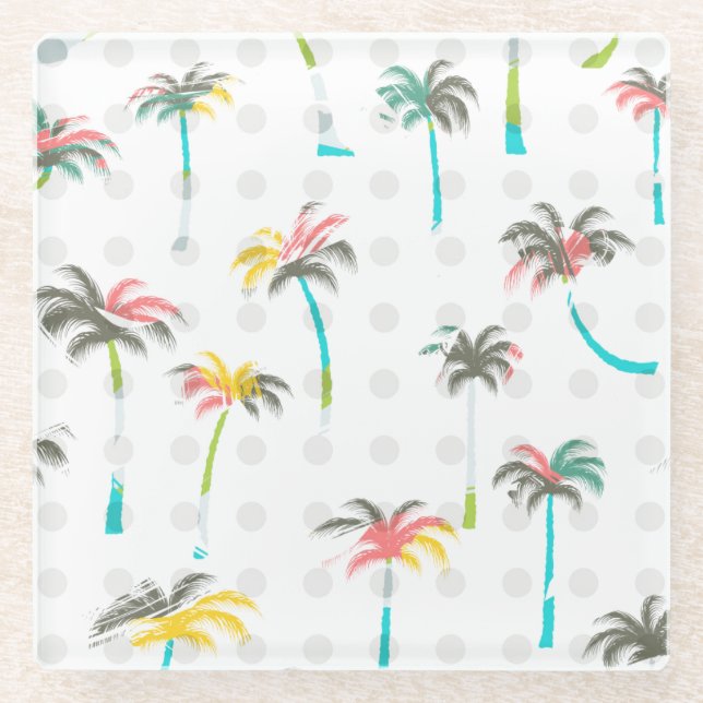 Watercolor Palm Trees 2 Glass Coaster (Front)
