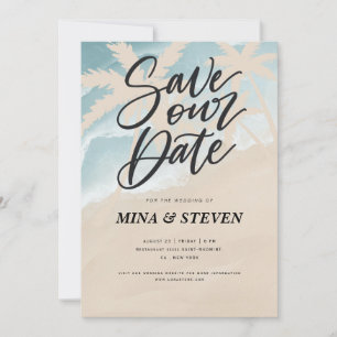 Watercolor palm trees beach  wedding  save the date